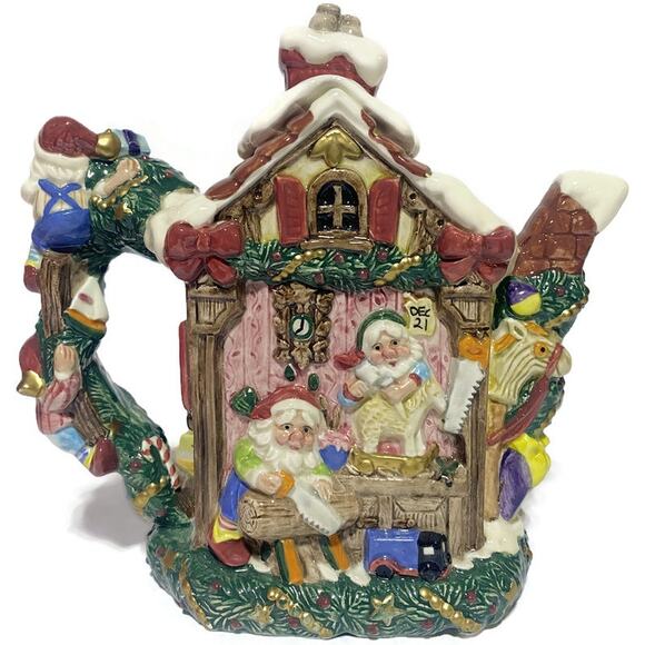 Fitz and Floyd Santa's Magic Workshop Teapot Pitcher in Original Box 32 Ounce - Picture 5 of 10